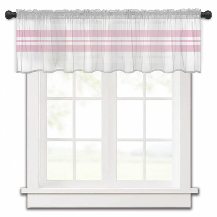 Розовые тюлевые шторы в полоску для кухни, маленькие прозрачные короткие занавески на окна, для спальни, гостиной, домашний декор, вуаль, драпировки