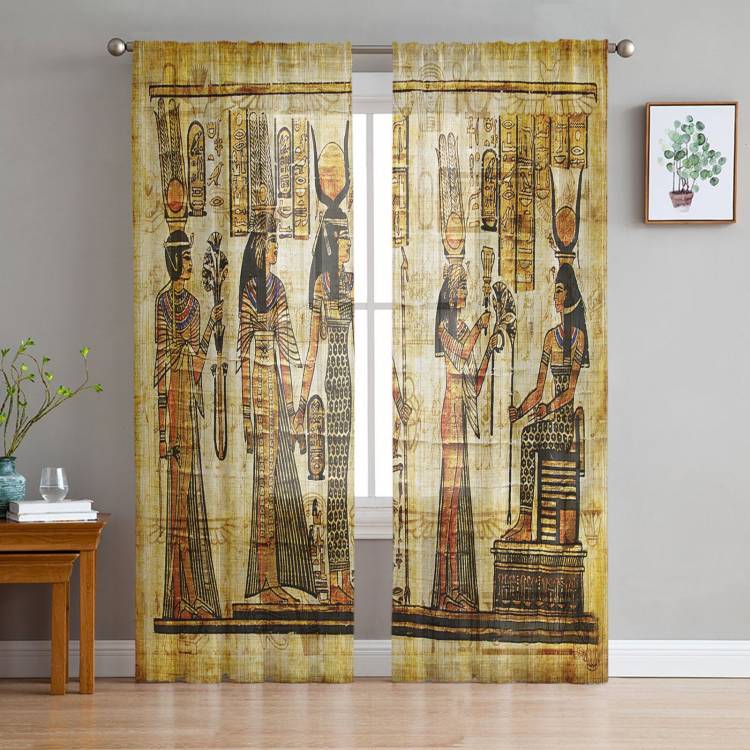 Античный Египетский Ретро Тотем Фреска тюлевые прозрачные оконные шторы для гостиной кухни детской спальни вуаль Висячие занавески