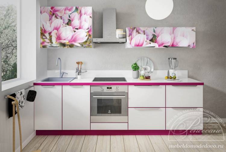 Кухня Розовые цветы, кухню с фотопечатью на заказ в г