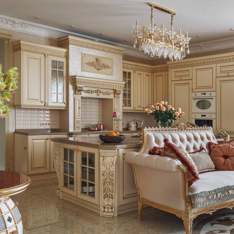 Дизайн кухни гостиной в классическом стиле