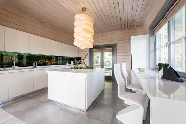 Белая кухня в доме из бруса: 96 фото дизайна