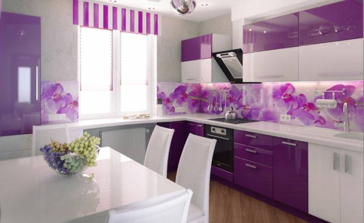 Кухня фиолетовая с орхидеями