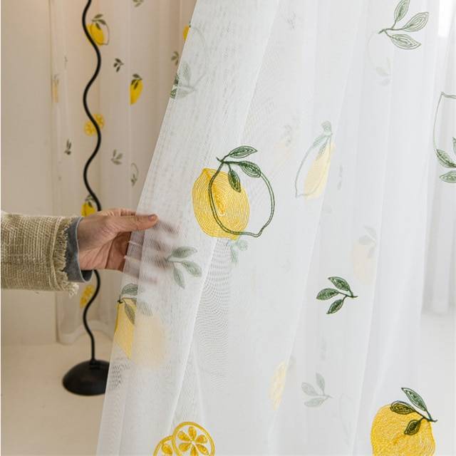 Тюлевые шторы с фруктами и вышивкой лимона, для спальни, кухни, балкона, занавески для гостиной, занавески из вуали, цветочные драпировки