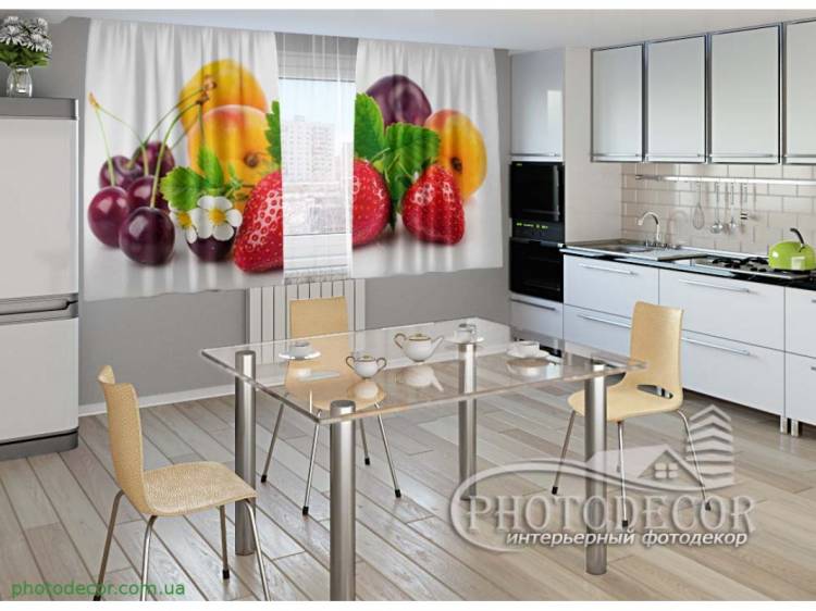 Дизайн ФотоШторы в кухню с Ягодами и фруктами