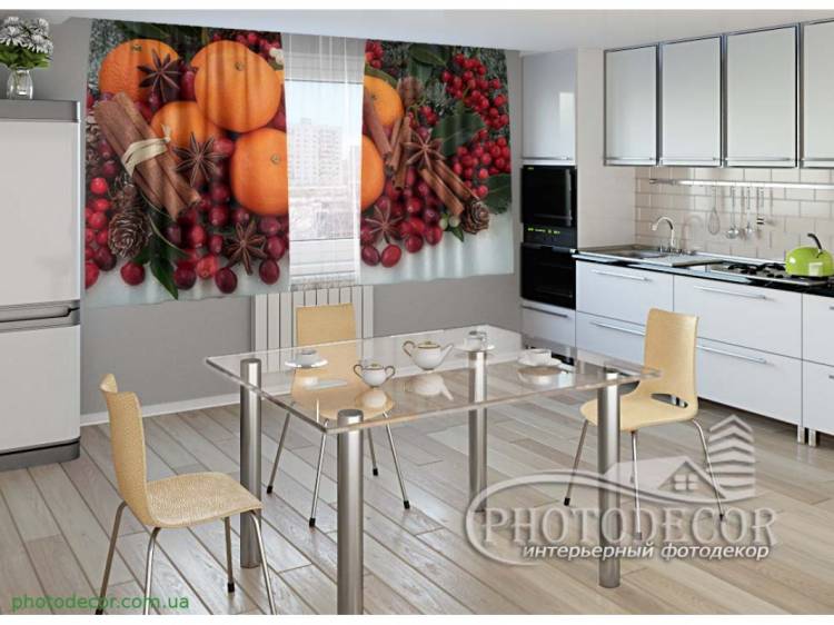 Дизайн ФотоШторы в кухню с Апельсинами и корицей