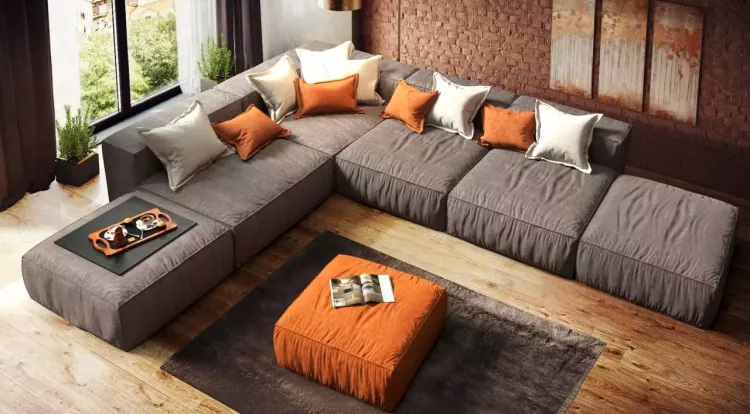 Серый диван в интерьере гостинной и других комнат