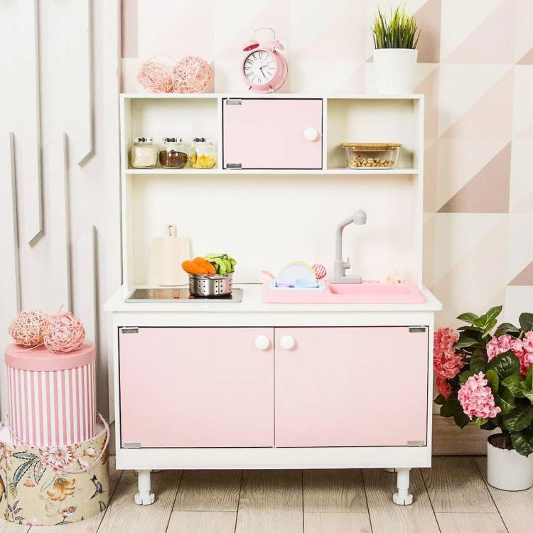 Игровая мебель «Детская кухня», интерактивная панель, раковина с водой, цвет розовый