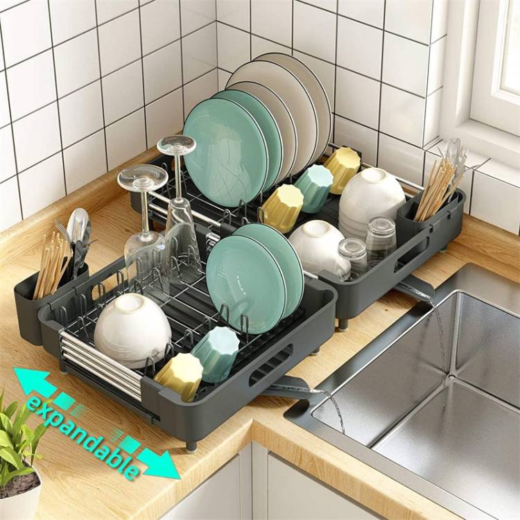 Подставка для сушки посуды из нержавеющей стали, регулируемая кухонная подставка для посуды с сушилкой над раковиной, настольная подставка для хранения столовых приборов Стеллаж для сушки посуды Регулируемый кухонный