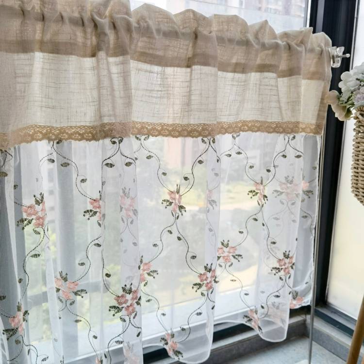 Тюль с цветочной вышивкой в деревенском стиле, полузанавески для кухонного шкафа, двери, окна, вуаль, занавески, кружевные короткие шторы