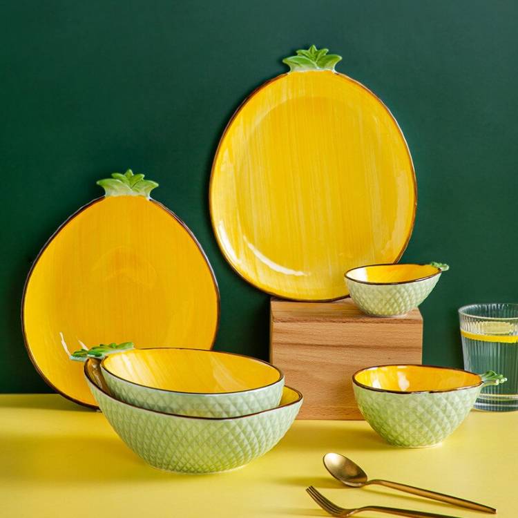 Необычная интересная ананасовая керамическая тарелка, фруктовая Салатница, миска для лапши, прекрасная обеденная домашняя здоровая кухонная посуд