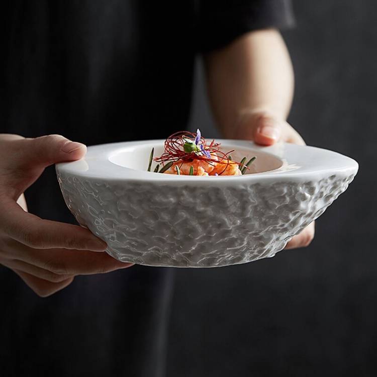 Оригинальная двухслойная Изолированная миска для супа с каменной текстурой, необычная керамическая тарелка, тарелки для ресторана, столовая посуда для дом