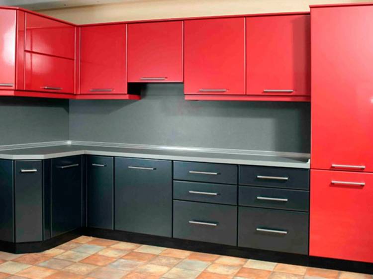 Черно-красные кухни угловы