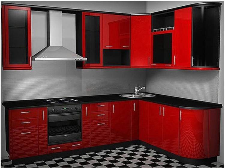Черно-красные кухни угловы