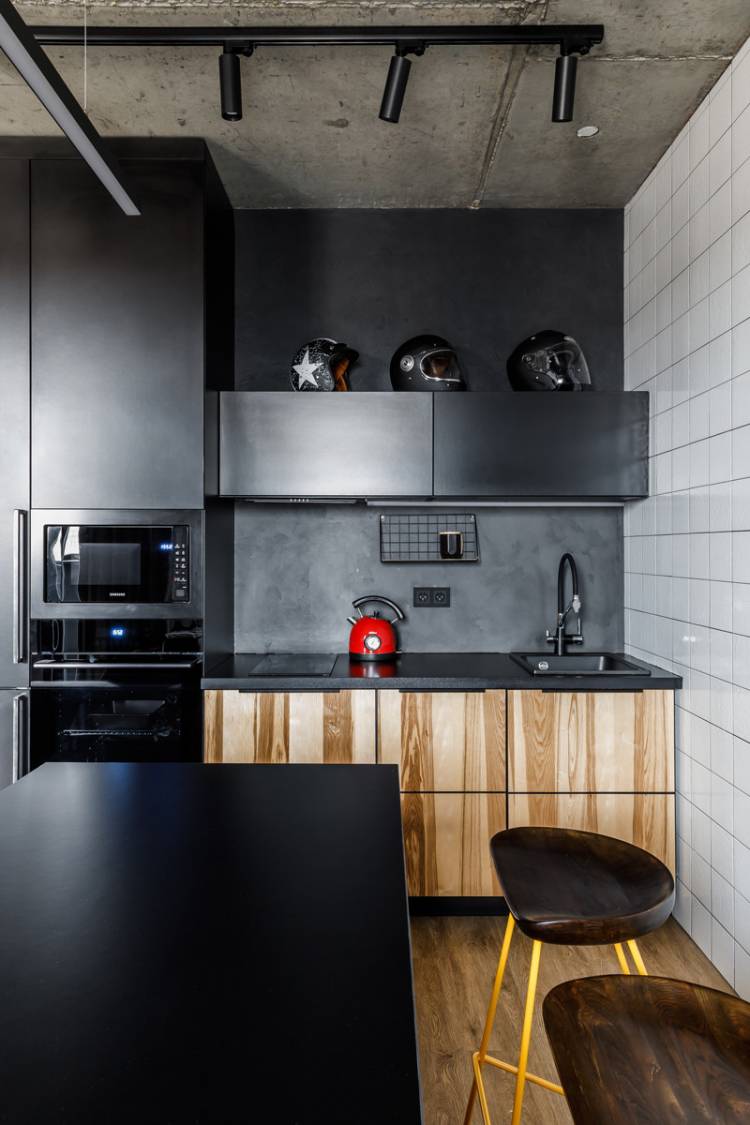 Красивые черные кухни в стиле лофт