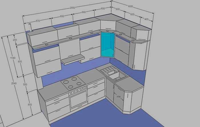 Чертежи и схемы кухонных шкафов с размерами