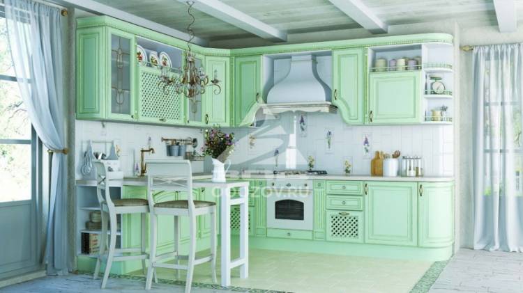 Угловая кухня в классическом стиле мятного цвет
