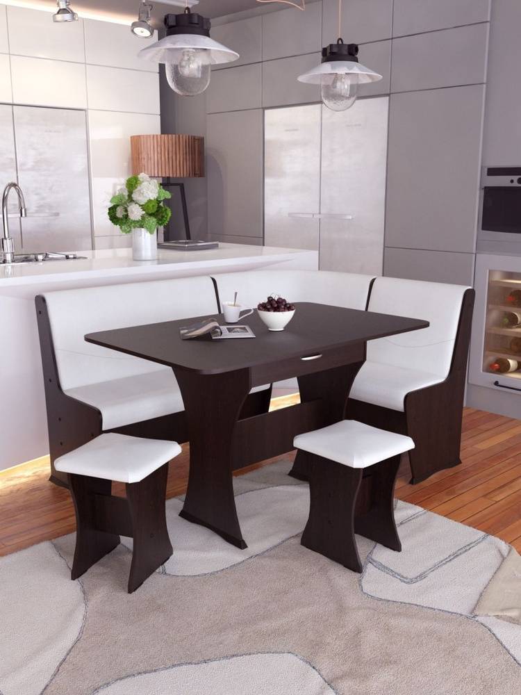 Кухонный уголок мебель со столом, с ящиками для хранения, комплект мебели диван мягкий угловой, стулья табуреты и стол обеденный складной раздвижной на кухню, в столовую для дома и дачи