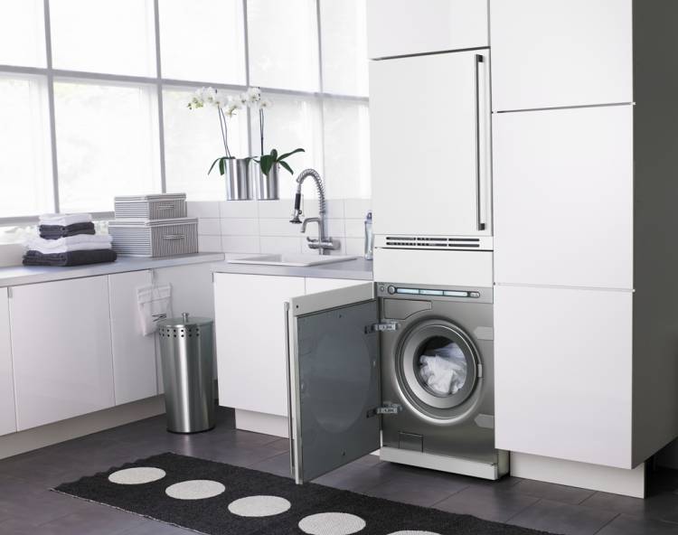 Как разместить стиральную машину на кухне, варианты расположения и примеры в интерьер