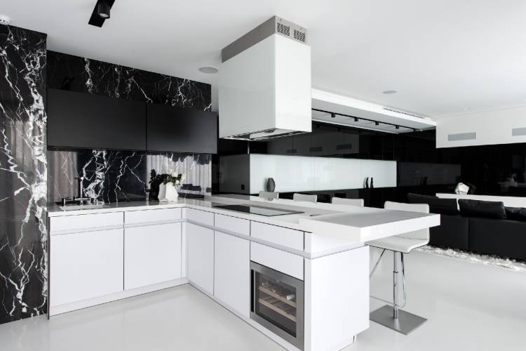 Бело черная кухня в интерьер