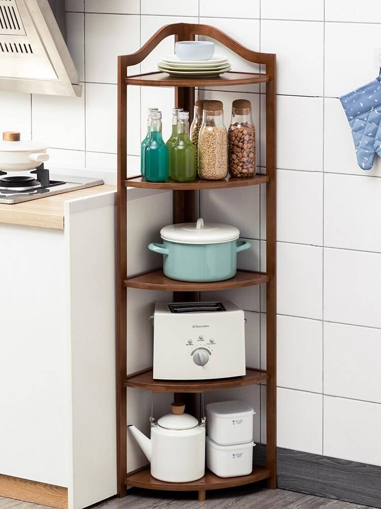 Угловой кухонный стеллаж для хранения, домашний полный многофункциональный напольный многоуровневый стеллаж для микроволновой печи и посуды