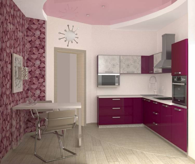 Кухня брусничного цвет