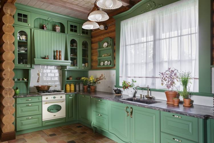 Дизайн кухни в зеленом цвет