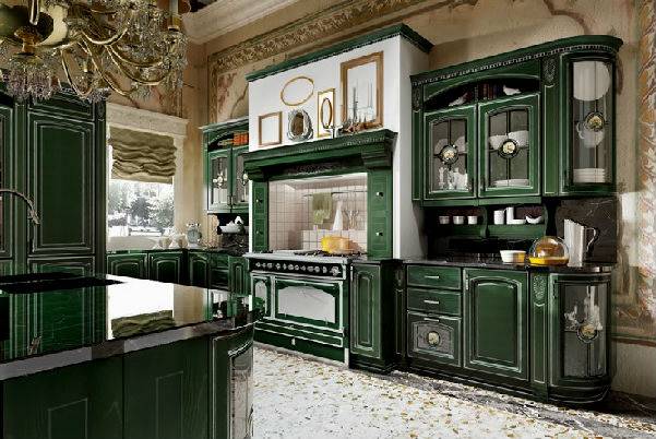 Выразительный дизайн кухни в зеленом цвет