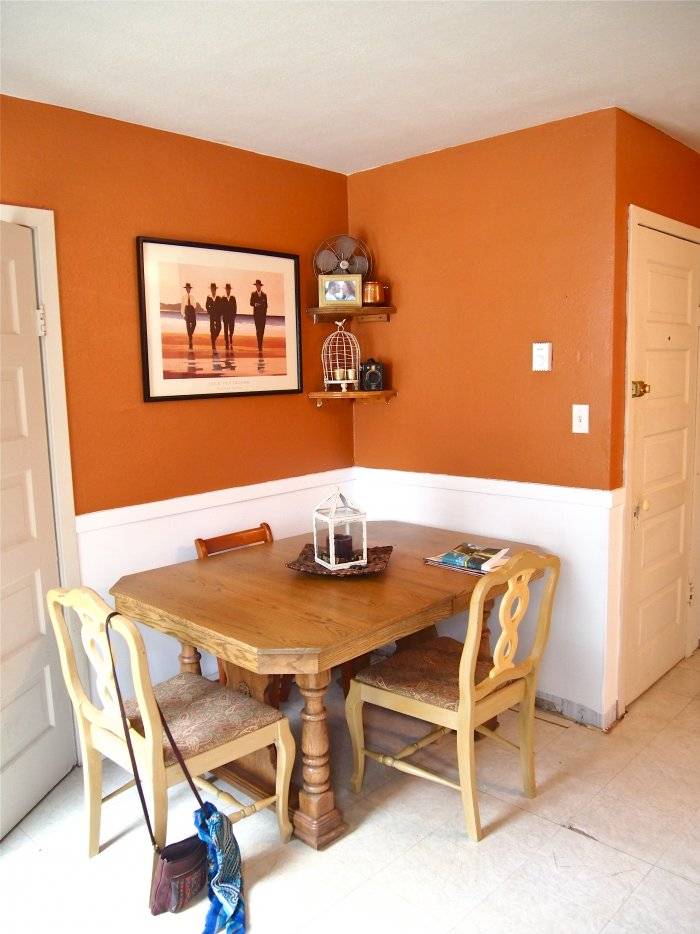 Персиковый цвет стен в интерьере кухни