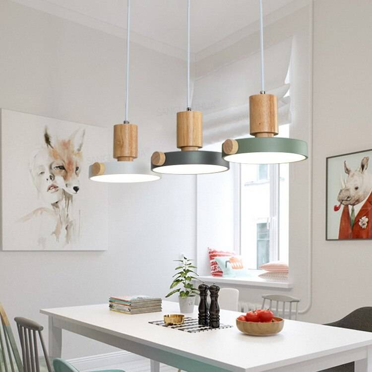 Современный деревянный подвесной светильник в скандинавском стиле, Светодиодные комнатные светильники для кухни, столовой, прикроватного освещения, деревянные круглые светильники