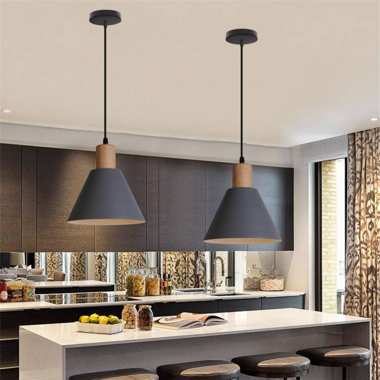 Креативный современный подвесной светильник, деревянный металлический подвесной светильник для кухни, столовой, бара, висячий светильник, абажур