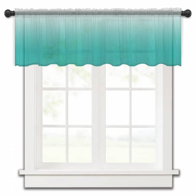 Градиентные однотонные летние синие шторы в горошек для кухни из фатина, прозрачные короткие занавески для спальни, гостиной, домашний декор, занавески из вуали