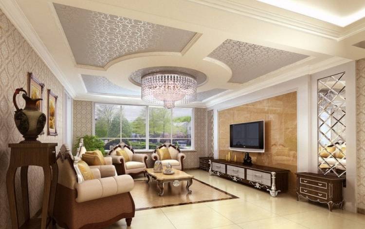 Двухуровневые потолки из гипсокартона для гостиной и зал