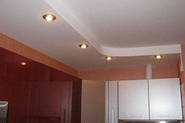 Двухуровневые потолки на кухне из гипсокарт