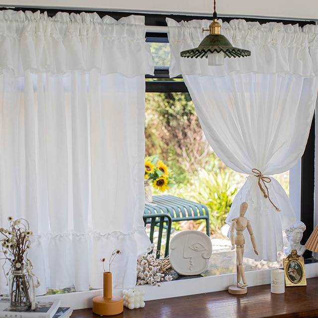 Элегантные кружевные белые тюлевые Короткие шторы для гостиной, сетчатые оборки, занавески для кухни, свадебные шторы # A