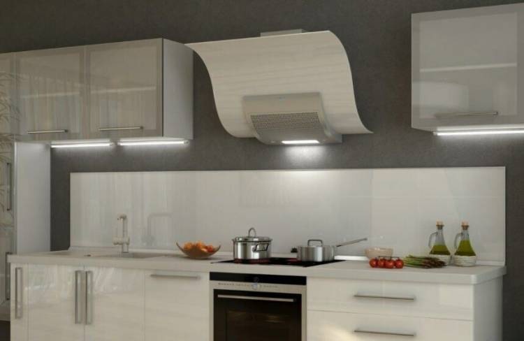 Кухня светлого цвета в современном стиле с алюминиевым профилем