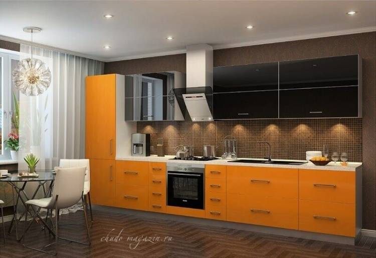 Кухня в оранжевом цвете фасады Schuco