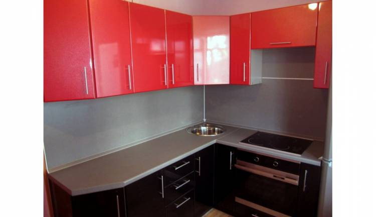 Кухня угловая Техно черно-красный глянец МДФ