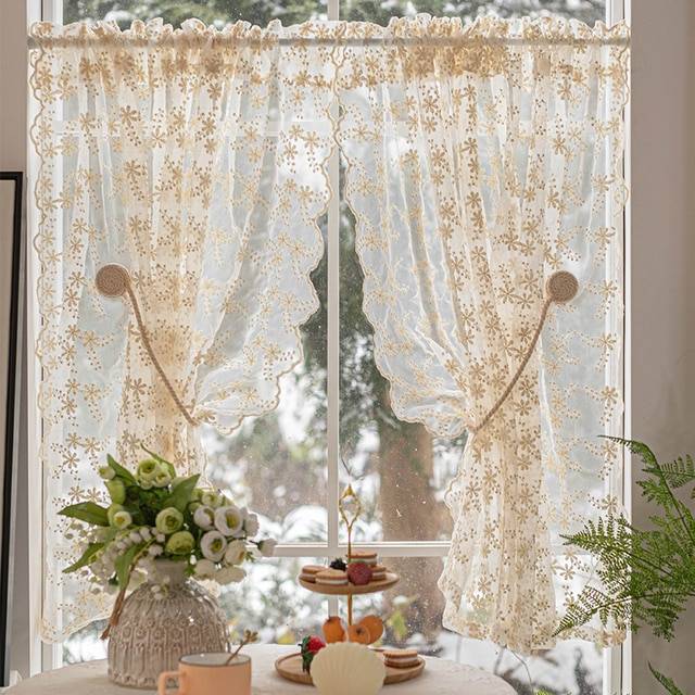 Французские романтичные кружевные тюлевые короткие шторы с вышивкой для кухни комнаты Прозрачная сет