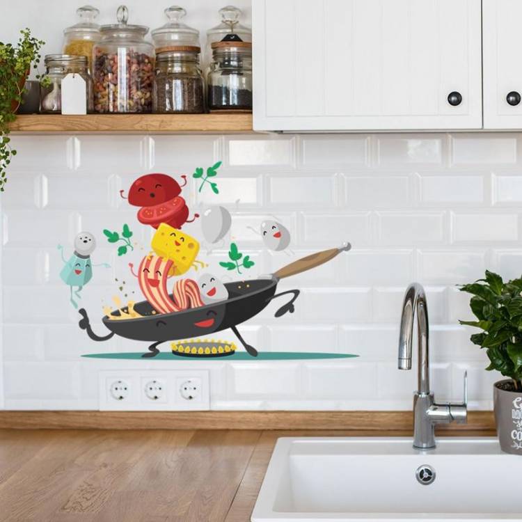 Мультфильм Счастливый пан кухня стена наклейка для кухни холодильник шкаф украшения искусства Отличительные съемные домашние наклейки Mural обои