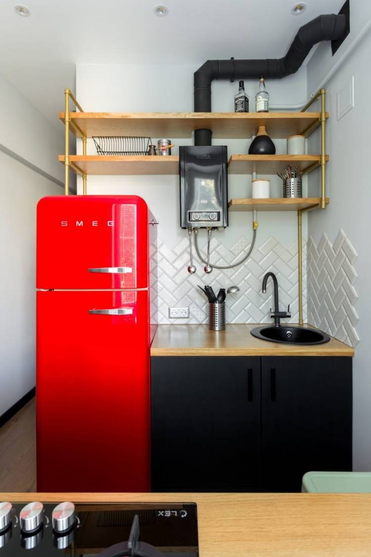 Дизайн кухонь с красным холодильником: 108 фото дизайна