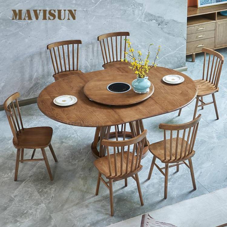 Стулья для кухни в скандинавском стиле, домашний раздвижной круглый обеденный стол из массива дерева с поворотным механизмом, современная простая мебель для столовой