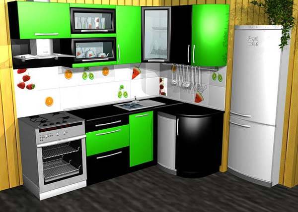 Кухня двухцветная черно-зеленая
