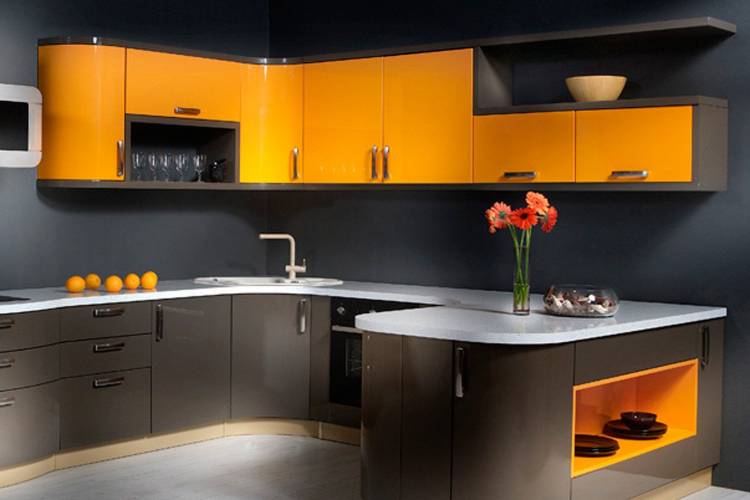 Кухня в черно оранжевом цвет