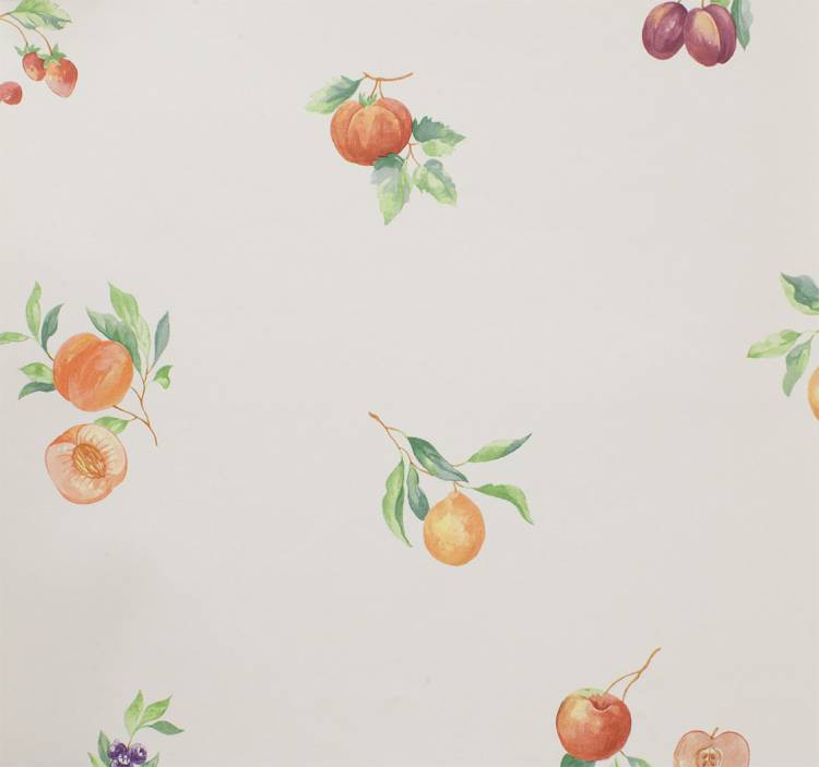 Жемчужно-белые обои для кухни с рисунком в виде фруктов и ягод Aura Kitchen Story