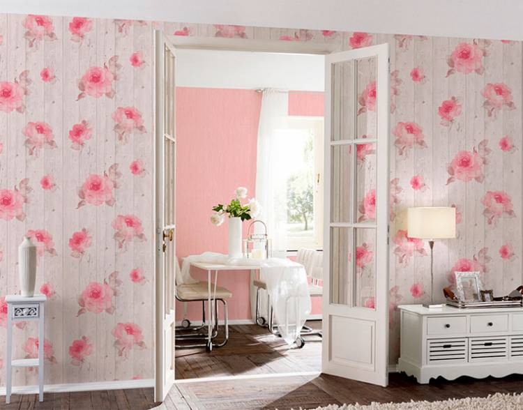 Розовые обои в интерьере спальни, гостиной, кухни