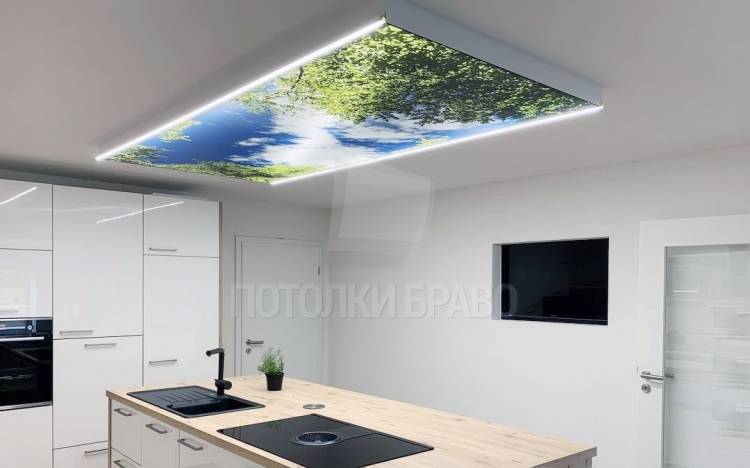 Матовый двухуровневый натяжной потолок для кухни НП
