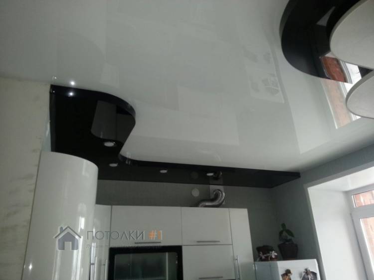 Глянцевый двухуровневый потолок для кухни в Краснодаре с установкой по низким ценам
