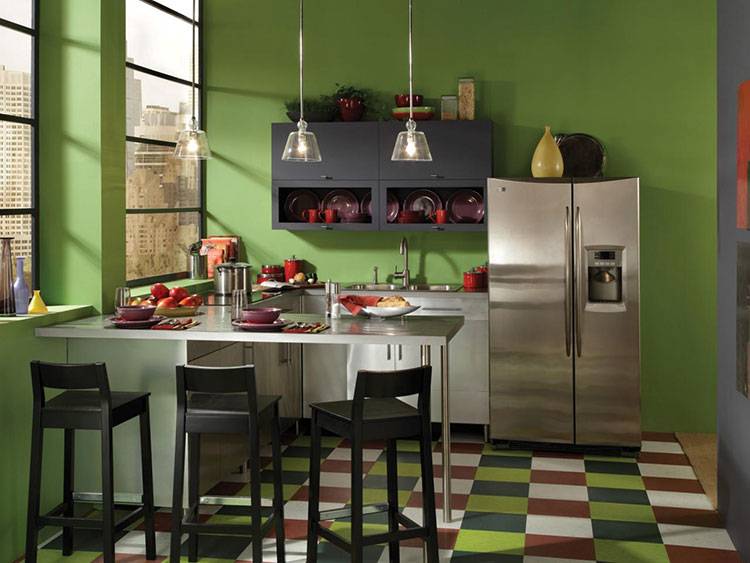 Сочетание зеленого цвета в интерьере кухни, гостиной