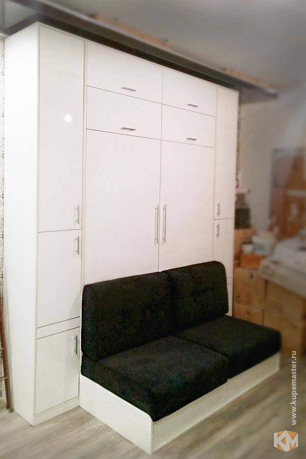 Колумб шкаф-диван-кровать белого цвета, материал ЛДСП, подиум в ткани цена от