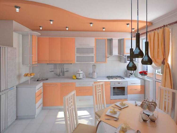 Персиковый цвет стен в интерьере кухни: 88 фото дизайна